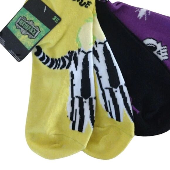 Beetlejuice Beetlejuice Halloween Printed 3 Pairs Mid Crew Socks NWT - Picture 8 of 14